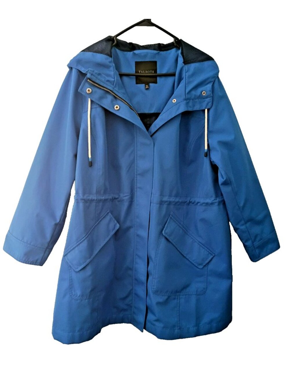 Talbots Plus Women Coat Mid-Length Wind Water Resistant Hooded Blue- 2X Petite